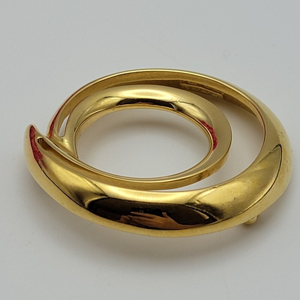 Vintage Signed MONET Gold Tone Brooch Double Circle Open Work 39 mm Modernist - Picture 3 of 7